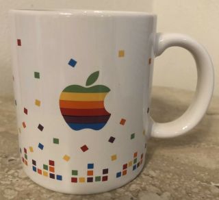 Rare Vintage 80 ' s Apple Computer Rainbow Confetti Coffee Cup Mug Macintosh Logo 2