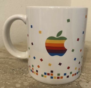 Rare Vintage 80 ' s Apple Computer Rainbow Confetti Coffee Cup Mug Macintosh Logo 3