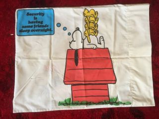 Vintage 1970s Snoopy Peanuts Pillow Case Schulz Retro Bedding Stevens