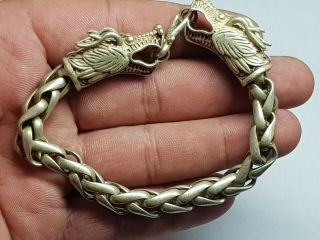 Rare Late Medieval Chinese Silver Bracelet/head Of Dragons.  65,  4 Gr.  230 Mm