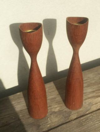 Sexy Pair Mid Century Danish Modern Teak Wood Candlesticks Quistgaard Dansk Era