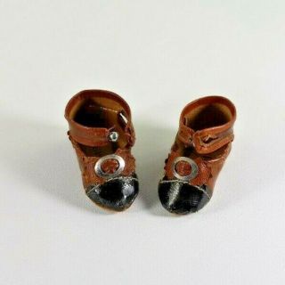 Antique Two Tone Leather Doll Button Shoes For Your French Or German Doll Size 2
