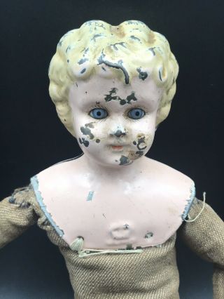 Minerva Tin Head/shoulders,  Cloth Body Doll,  Germany 2 Glass Eyes Late 1800 