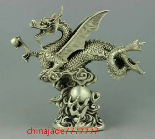 Chinese Old Tibet Silver Copper Handwork Carving Dragon Statue