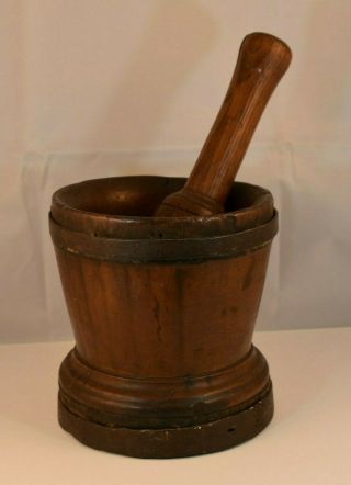 Very Rare Primitive Mortar And Pestle - Great - 6 1/2 X 6 Inches