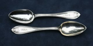 Two (2) Coin Silver Teaspoons By Henry Hebbard In " Josephine " Pattern 1855