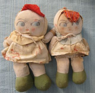 Antique Vintage Small Cloth Twin Dolls 6 "