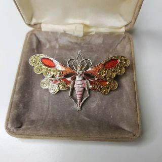 Rare Vintage Art Deco Enamel Dragonfly Butterfly Brooch Gift Costume Jewellery