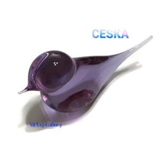 Ceska Art Glass Bird Czechoslovakia Purple Signed Rare / Vintage Collectable