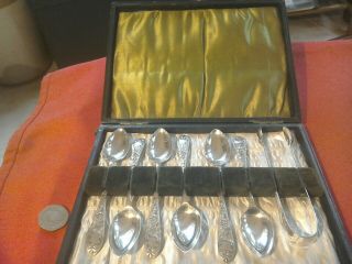 Lovely Vintage Set Of 6 Silver Plate Teaspoons & Matching Sugar Tongs