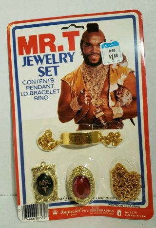 Mr T Jewelry Set Pendant,  I.  D.  Bracelet And Ring.  Vintage Imperial Toys Rare Moc