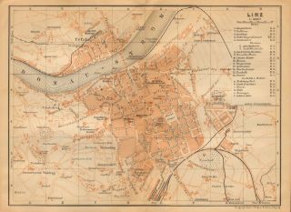 1900 Antique Map - Austria - Plan Of Linz