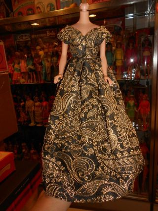 Vintage Barbie Clone Premiere Fab - Lu Black & Gold Brocade Ball Gown Rare Dress