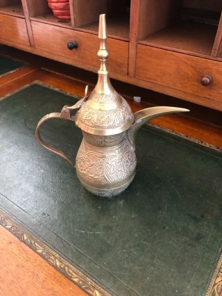 Vintage Brass Dallah Coffee Teapot Arabic Islamic Middle Eastern.