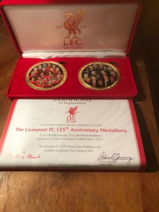 Liverpool Fc 125 Years Anniversary Gold Plated Medallions / Coins Set Rare