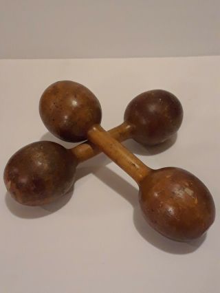 Vintage Set Of 2 Antique Wooden Spalding Model A W 1 Lb Dumbbells Hand Weight