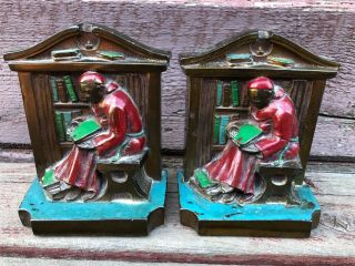 Antique Ronson Lva 1922 Friar Monk Library Bookends Painted