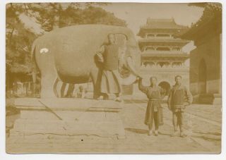 S19109 1900s Chinese Antique Photo Stone Image Of Zhao Mausoleum W China Mukden