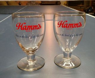Set 2 Vintage Hamm’s Beer Short Stemmed 5 - 1/4 " Glasses Hamms Rare