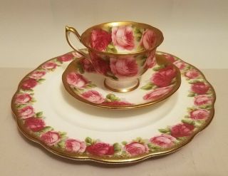 Vintage Royal Albert China Old English Rose Gold Footed Tea Cup Saucer Plate