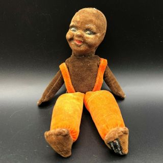 Vintage Norah Wellings Black African American Boy Velvet Doll 8 " England Orange