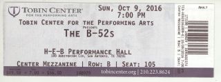 Rare The B52s 10/9/16 San Antonio Tx Concert Ticket B - 52s B - 52 