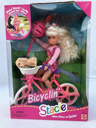Vintage Barbie Bicyclin Stacie Little Sister 1996 16734 Bicycle Puppy