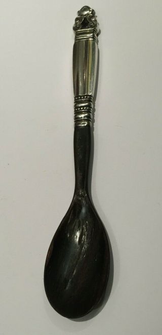 Georg Jensen Silver Salad Serving Spoon With Horn - Acorn/ Konge - Vintage