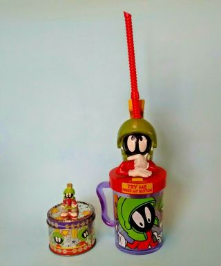 Rare Vintage Marvin The Martian Talking Cup & Tin - 1997 Official Wb Products.