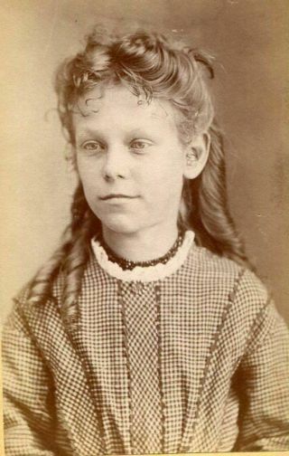 Antique Cdv Photo Girl W Gingham Dress Ringlet Curls Marshalltown Iowa