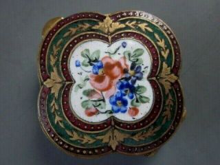 Antique Hand Painted French Ormolu Bronze Enamel Gilt Pill Box Compact France