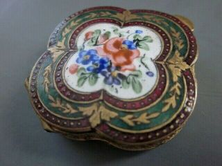 Antique Hand Painted French Ormolu Bronze Enamel Gilt Pill Box Compact France 2