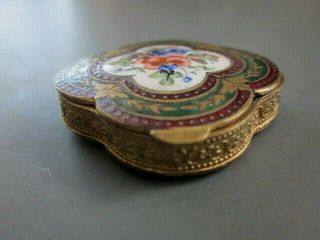 Antique Hand Painted French Ormolu Bronze Enamel Gilt Pill Box Compact France 3