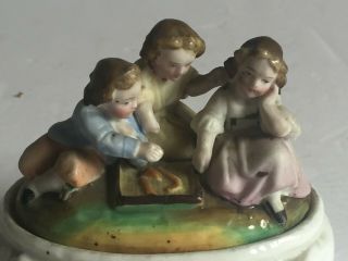 Antique VIctorian English German Porcelain Figural Covered Box CHILDREN PLAYING 3