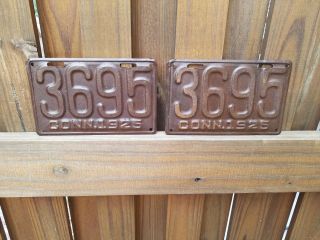 Antique 1925 Connecticut License Plate Pair 3695 Yom Year Of Manufacture Metal