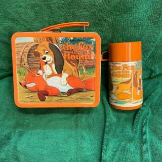 Vintage The Fox And The Hound Disney Lunchbox With Thermos Rare