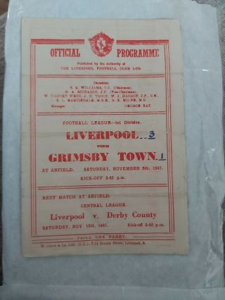 Liverpool Fc V Grimsby Town Nov 8th 1947 And Very Rare