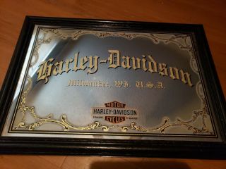 Rare Harley Davidson Wall Mirror Home Bar Decor Man Cave - 24 " X 17 " Gold Leaf