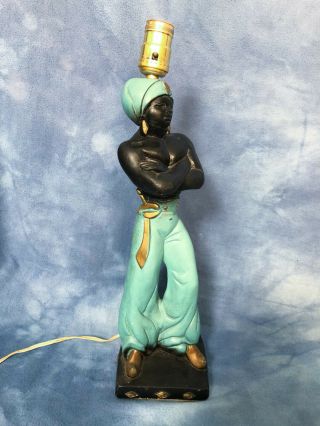 Vintage Chalkware Blackamoor Lamp Nubian Genie Black Man With Scimitar Sword