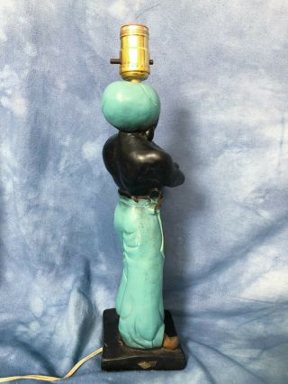 Vintage Chalkware Blackamoor Lamp Nubian Genie Black Man with Scimitar Sword 3