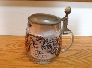 Bmf Zinn Made In West Germany Stein Glass With Pewter Lid Rare