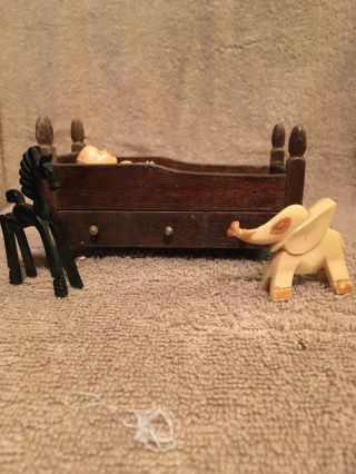 Miniature Dollhouse Furniture 1/12 Scale Baby Bed Horse Elephant And Doll