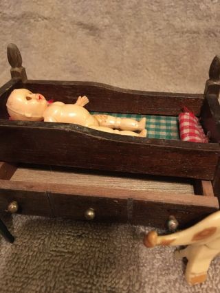 miniature dollhouse furniture 1/12 scale Baby Bed Horse Elephant And Doll 2