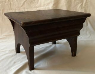 Sturdy Antique 19th C Foot Stool Bench Red/black Grain Paint Great Apro