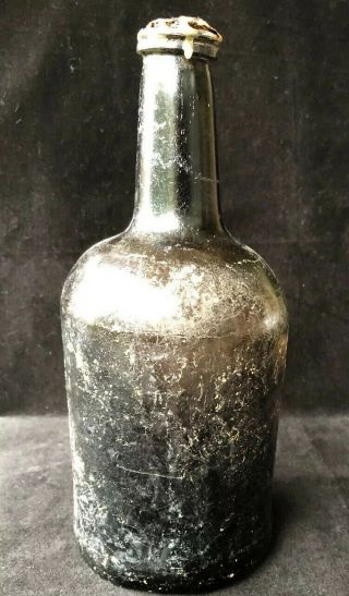Blue Abyss Shipwreck - Rare Black Glass Wine Bottle - Wax Seal Ca.  1800