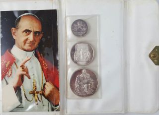 Very Rare 1975 Pope Paul Vi Vatican Pont Max.  800 Silver Coin Medal Set W/ Photo