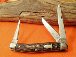 Vintage Schrade Walden Pocket Knife Antique Pocket Knife Peach Seed Jigged Bone