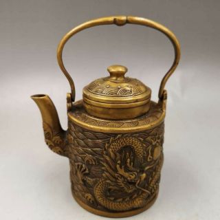 Chinese Antique Old Copper Hand - Made Wealth Lucky Dragon Teapot Flagon
