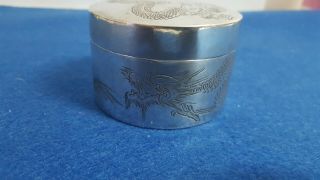 RARE ANTIQUE CHINESE SILVER TRINKET BOX W/ DRAGON DECORATION MARKED ON BASE 2