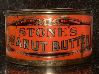 Peanut Butter Tin Large Rare Stone’s 25 Lb.  Can Vintage Antique Advertising
